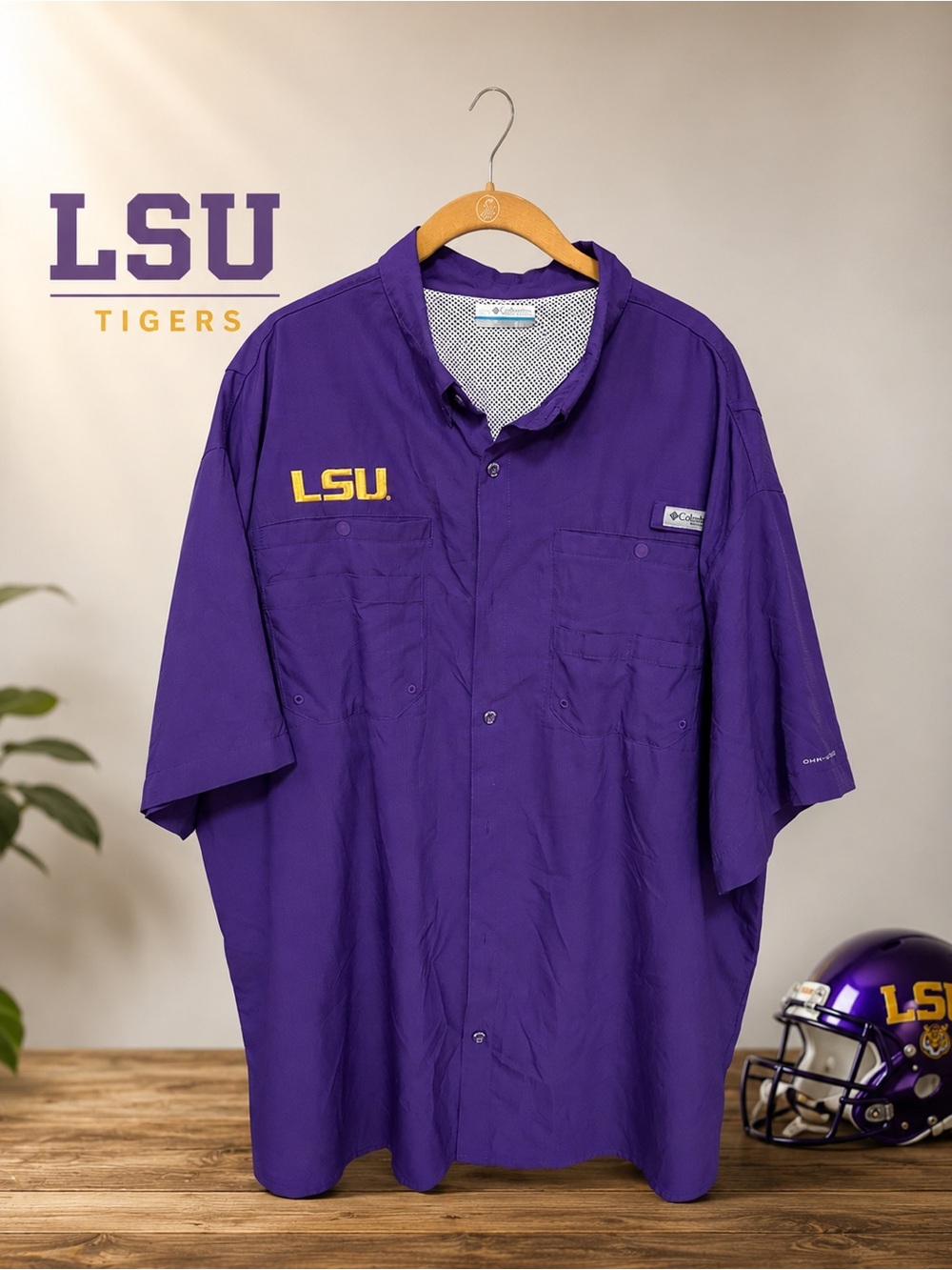 LSU Tigers Shirt Mens 2XL Purple NCAA Football Columbia PFG Omni Shade Fishing